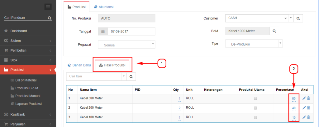 Cara input De-Produksi Beecloud