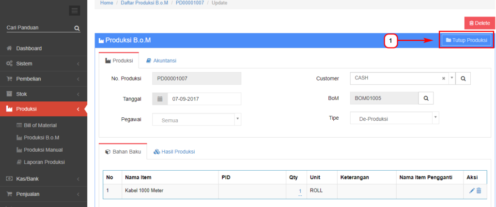Cara input De-Produksi Beecloud