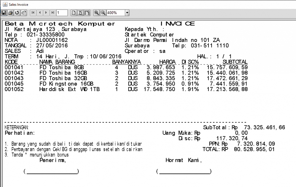 Setting Panjang Digit Desimal Nota Text Report BeeAccounting