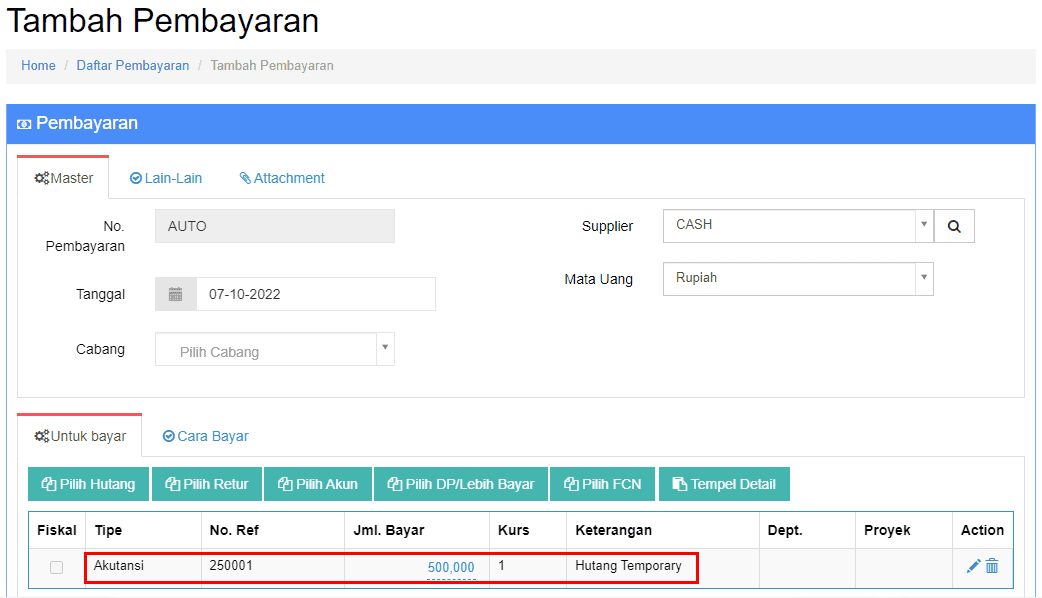 Tampilan Detail Pembayaran Terinput
