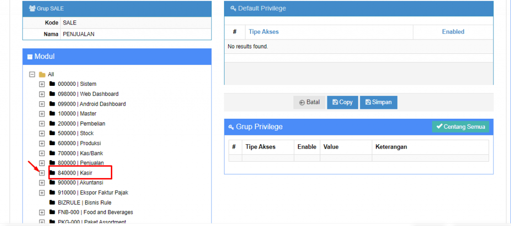 Setting Hak Akses pada Menu Beepos