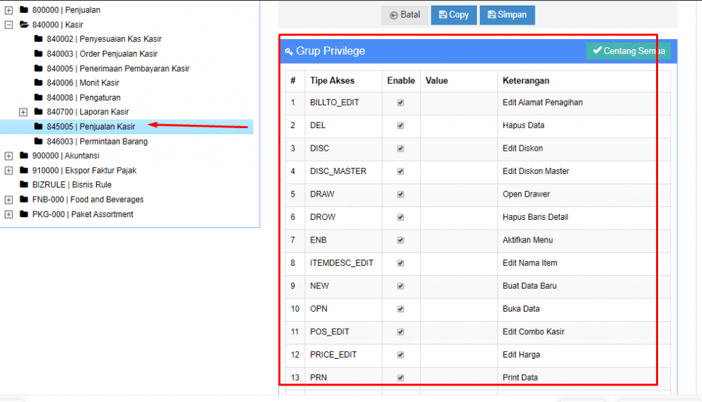 Setting Hak Akses pada Menu Beepos