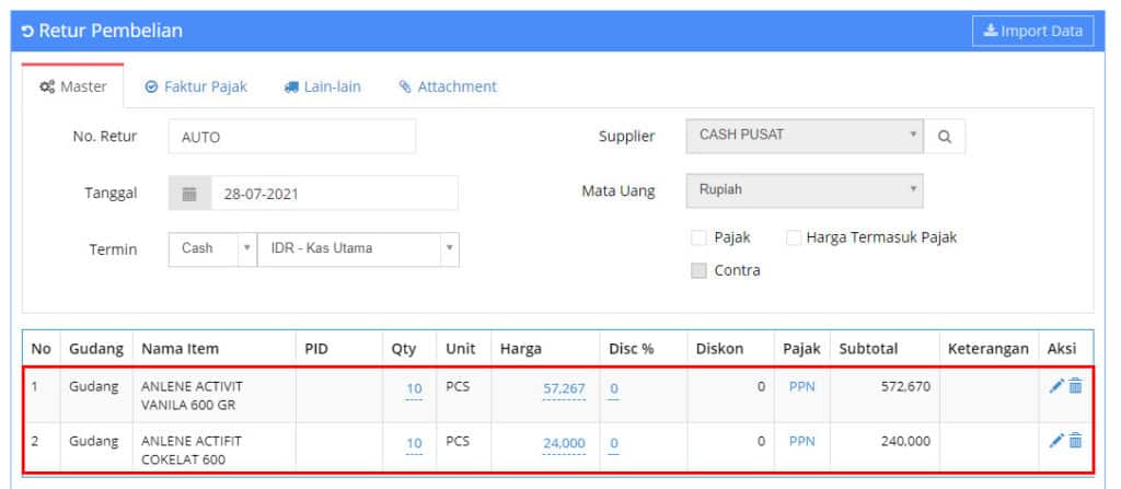 Cara Input Retur Pembelian