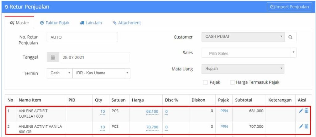 Input Retur Penjualan Beecloud