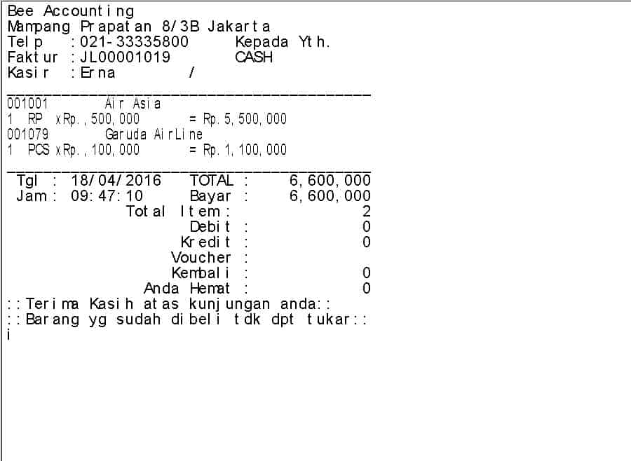 Menampilkan Total Qty Pada Nota Kasir (POS) - BeeAccounting