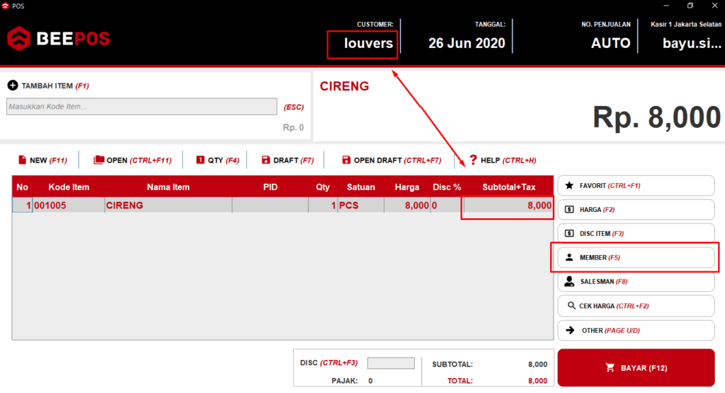 Buat Member Otomatis Kena Pajak/PPN Beepos Desktop