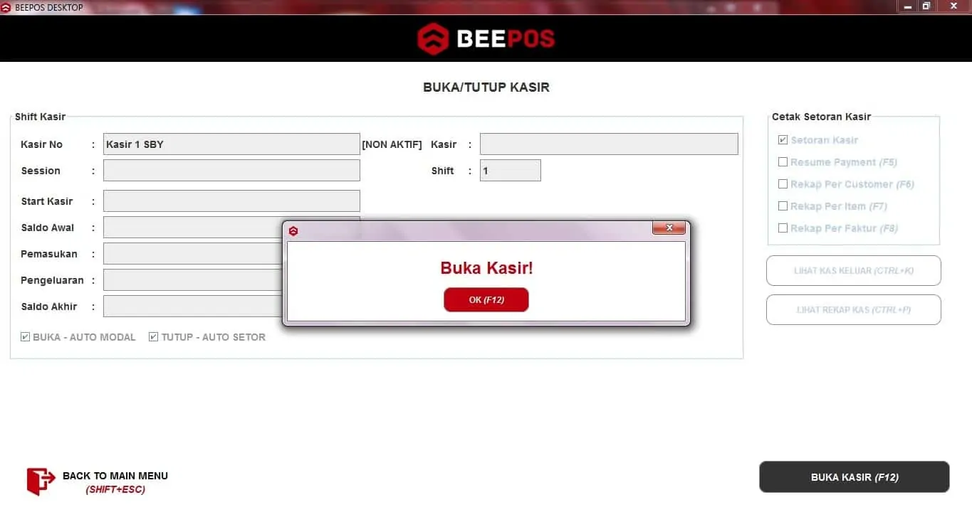 Buka / Tutup Kasir Beepos (BPD & BPR)