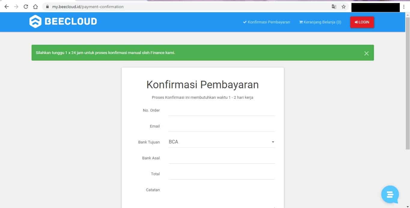 Konfirmasi Pembayaran - Order Beecloud