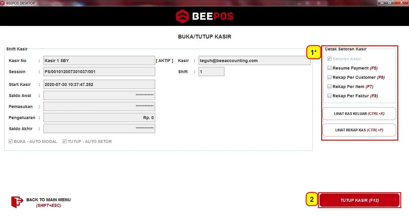 Buka / Tutup Kasir Beepos (BPD & BPR)