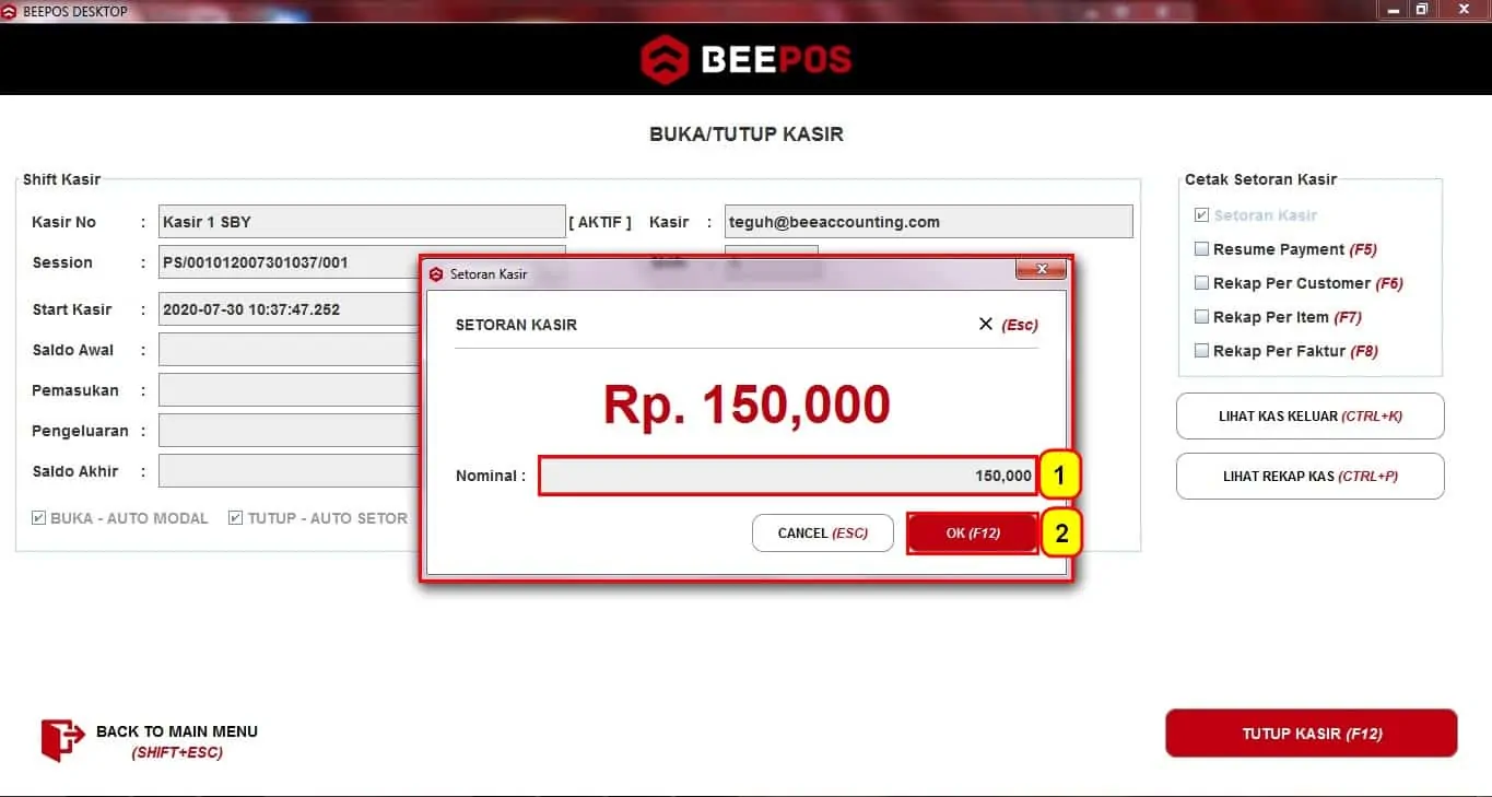 Buka / Tutup Kasir Beepos (BPD & BPR)