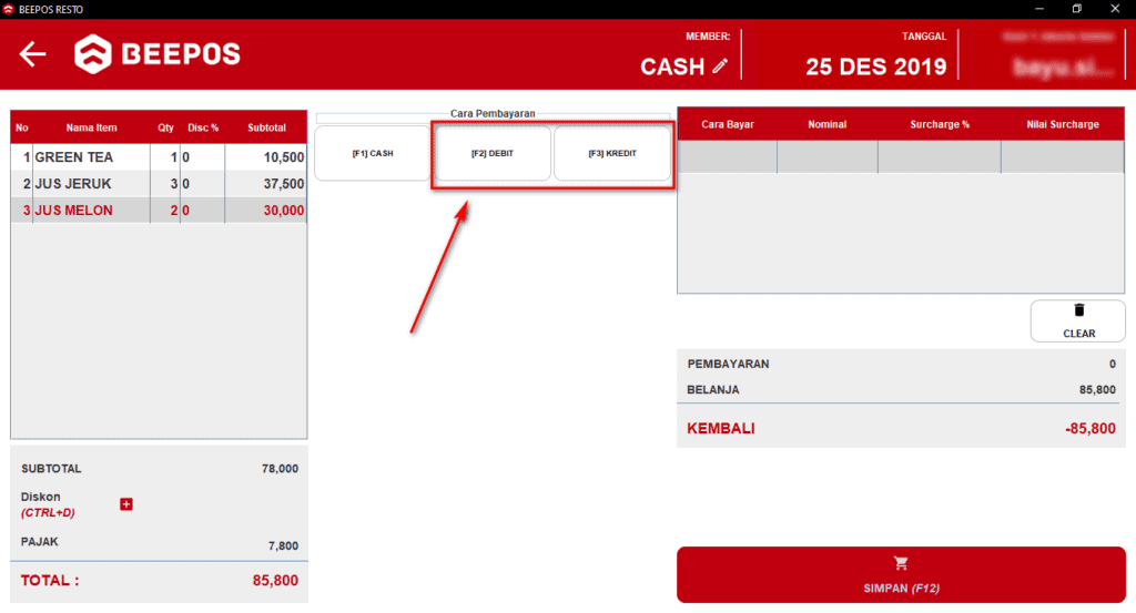 Pembayaran Multi Payment pada Beepos Resto