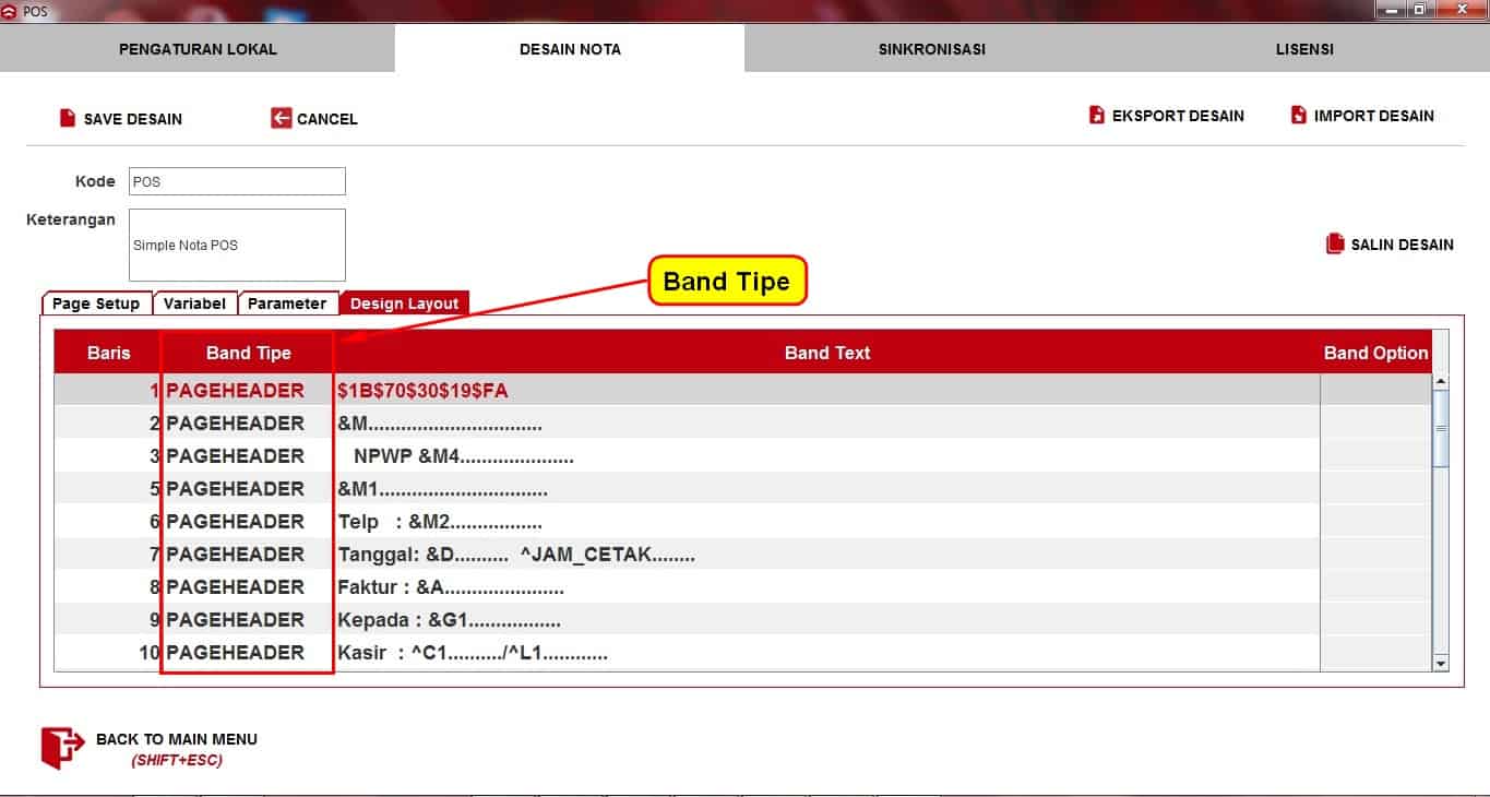 Format Band Tipe Untuk Desain Nota