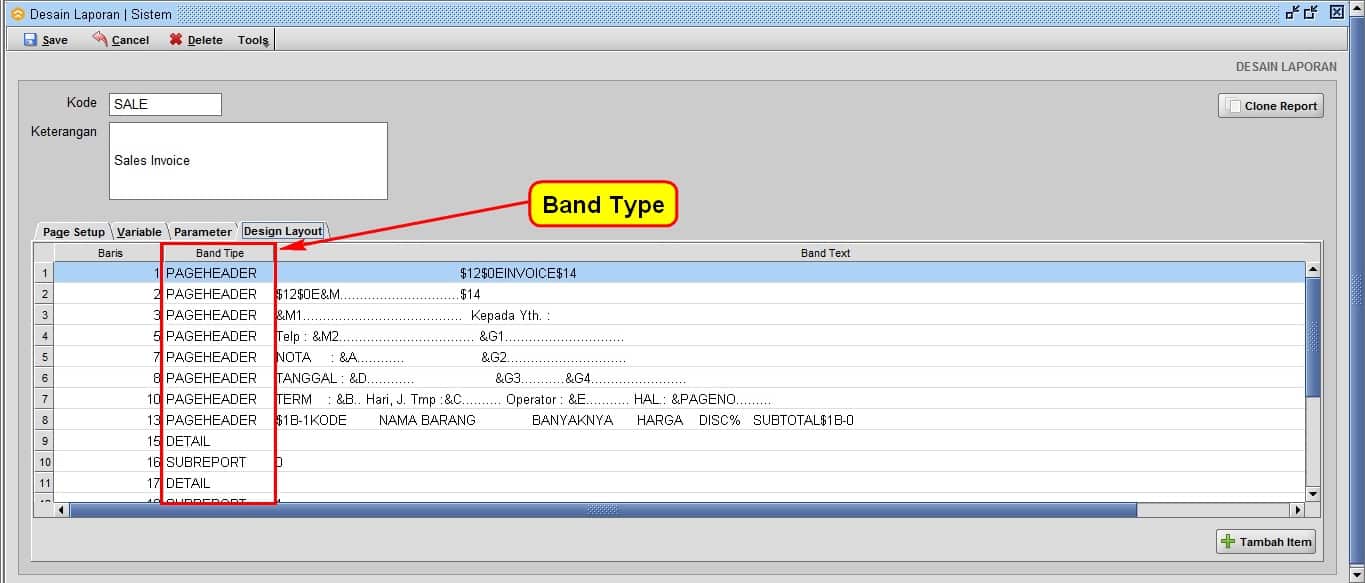 Format Band Type Untuk Desain Nota / Desain Laporan