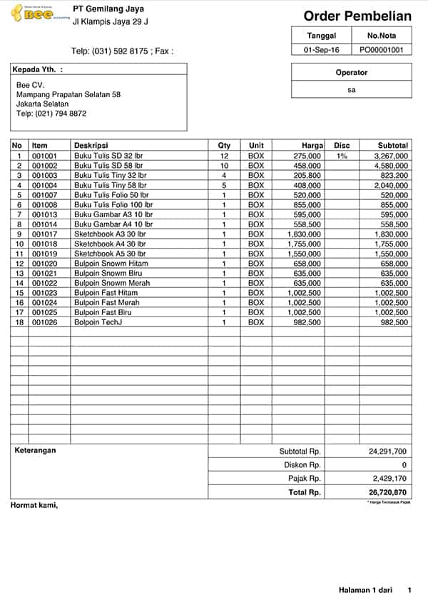 Contoh Purchase order beaacounting image