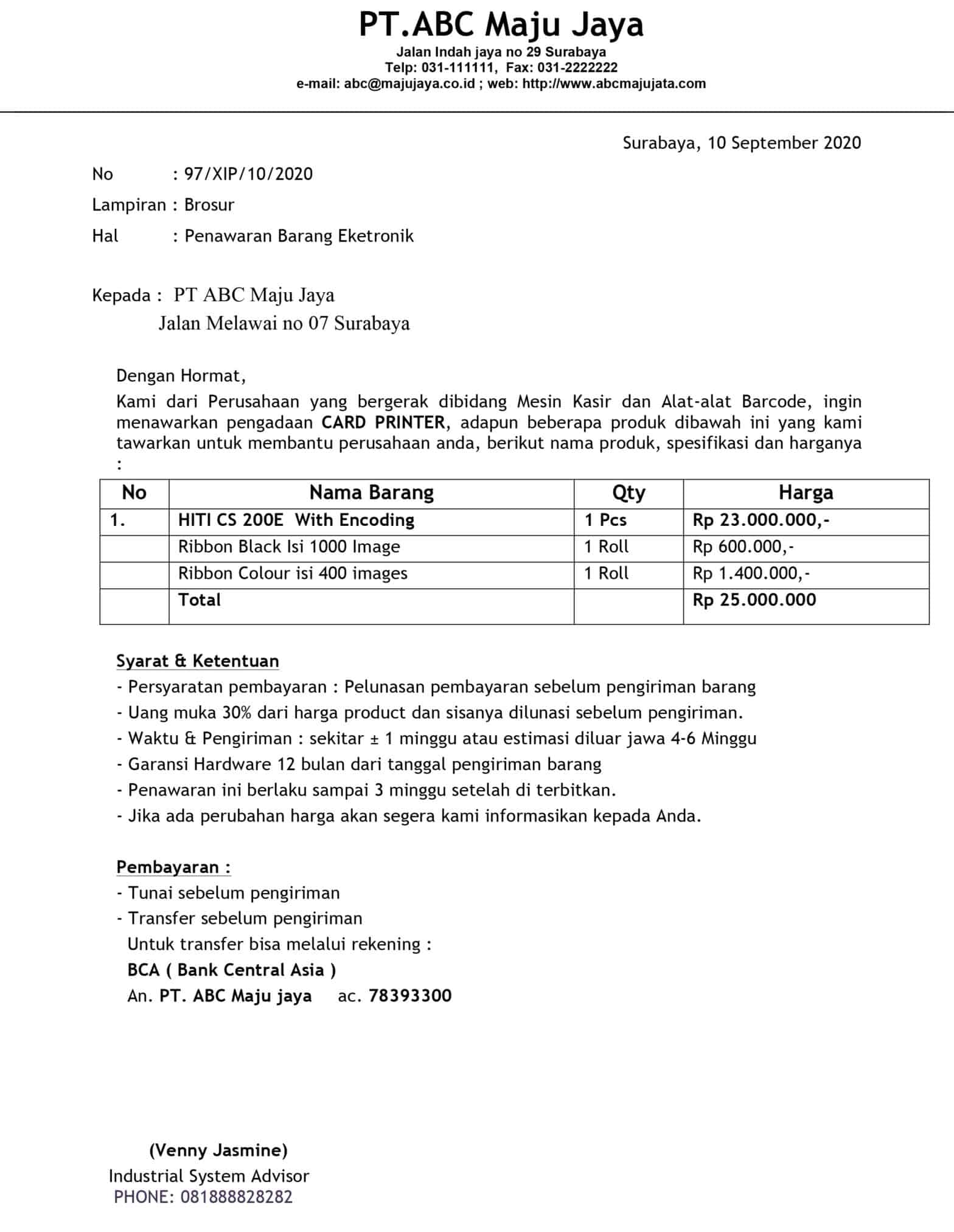 Contoh Surat Penawaran Barang dan Jasa Bee.id