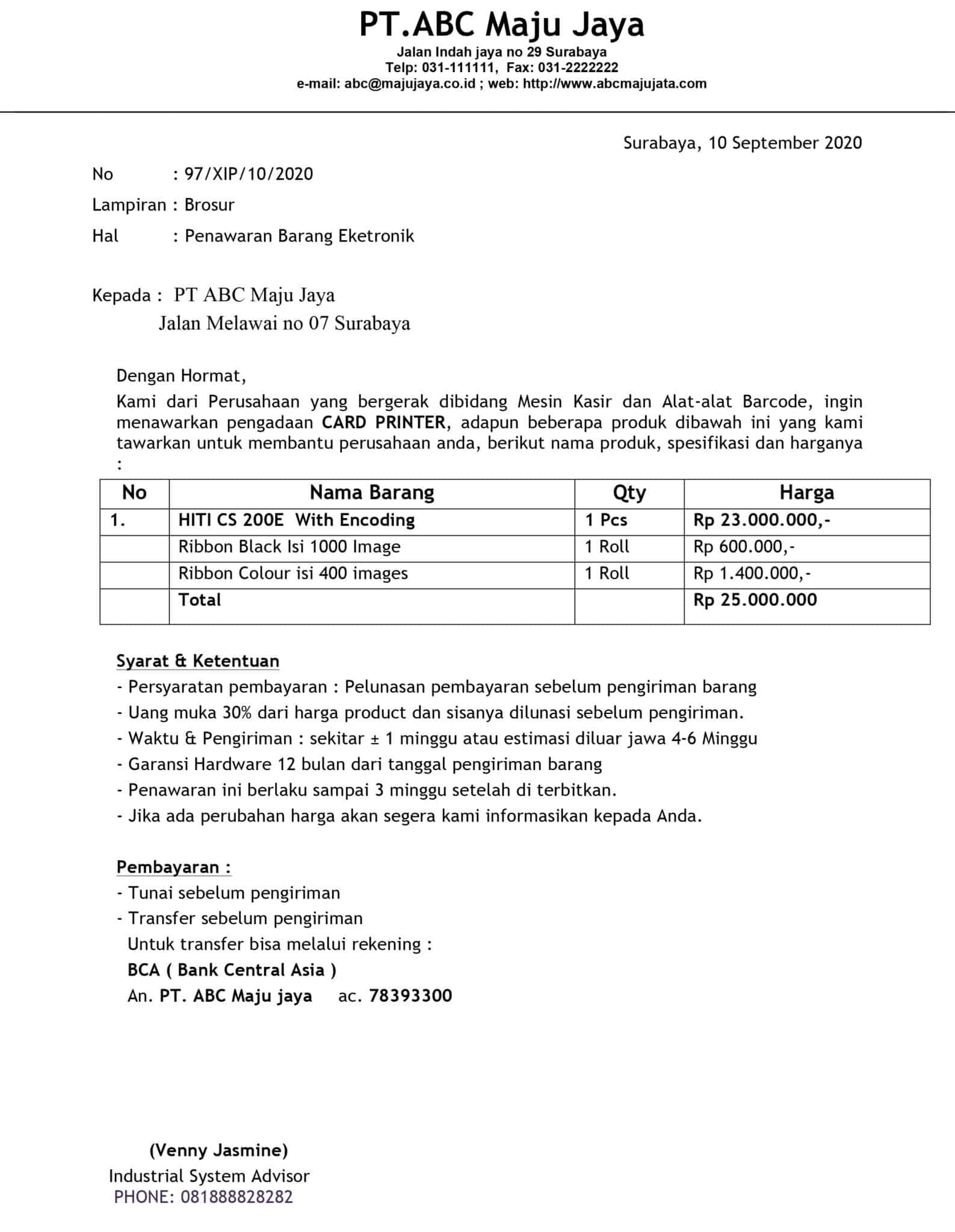 Contoh Surat Penawaran Barang dan Jasa