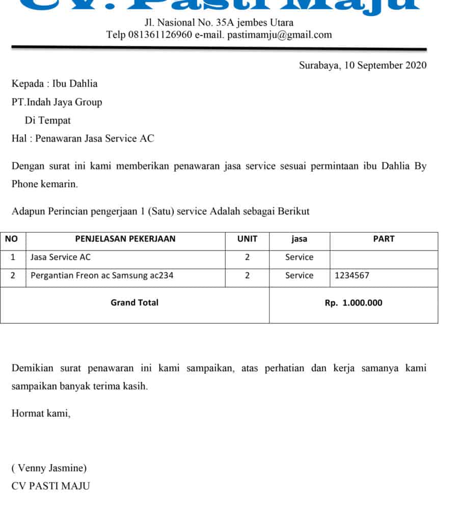 Contoh Surat Employment Services