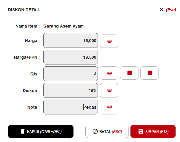 Gb 6. Tampilan Edit qty pada Menu