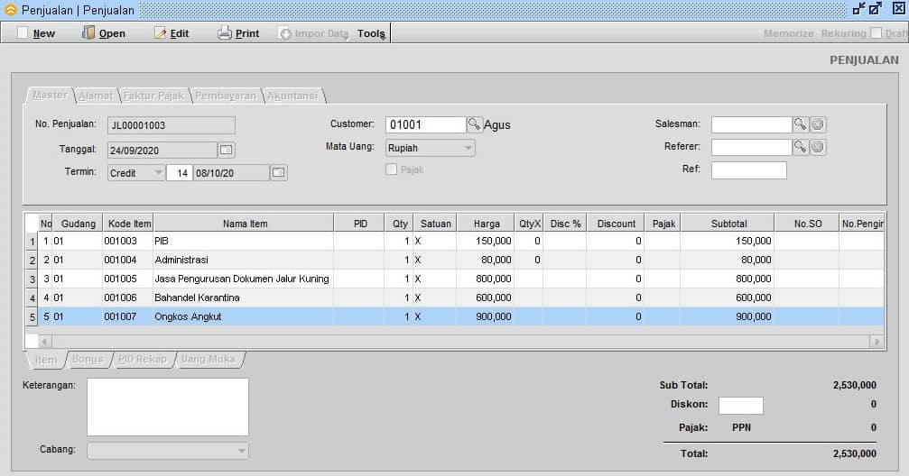 Cara Input Transaksi Bidang Usaha EMKL / Ekspedisi Muatan Kapal Laut Pada Program Beeaccounting