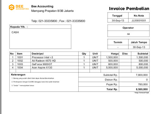 contoh faktur pembelian