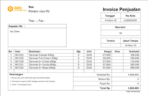 Contoh Rekap Orderan Invoice Barang/Faktur Penjualan Olshop