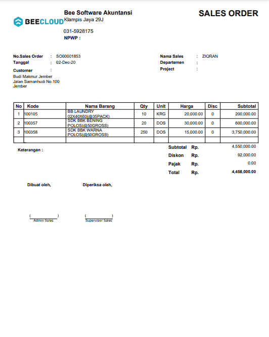 1. Invoice Penjualan Continuoes Form