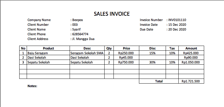 Contoh Invoice Sederhana untuk UMKM