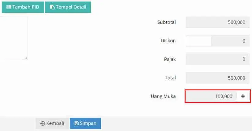 Order Penjualan Dengan DP / Uang Muka