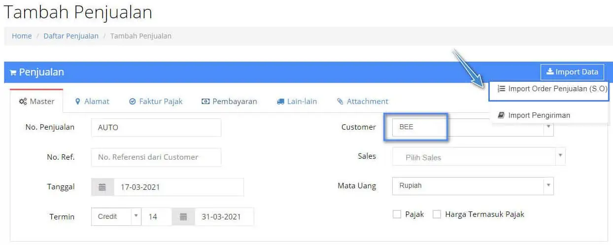 Order Penjualan Dengan DP / Uang Muka