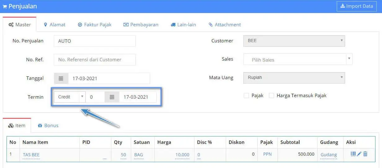 Order Penjualan Dengan DP / Uang Muka
