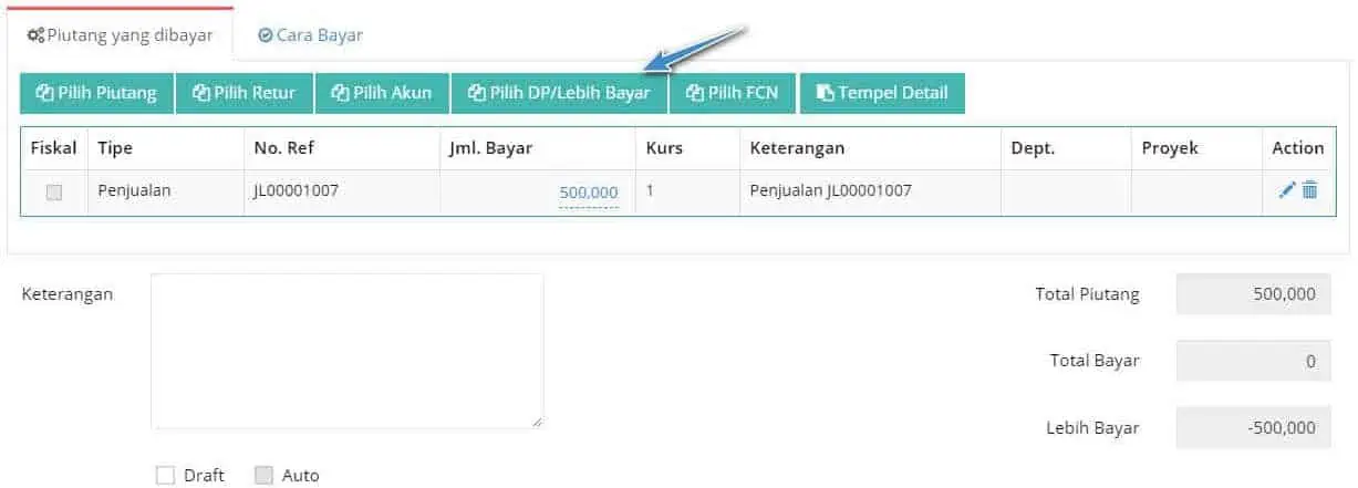 Order Penjualan Dengan DP / Uang Muka