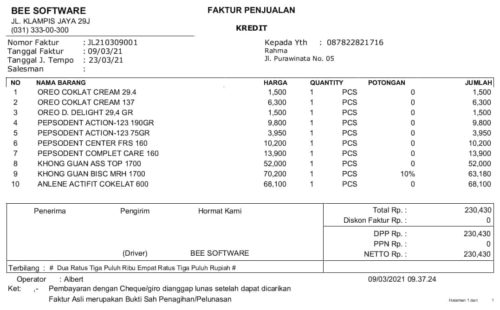 1. Invoice Penjualan Continuoes Form
