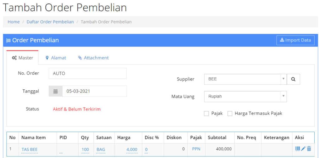 Order Pembelian Dengan DP / Uang Muka