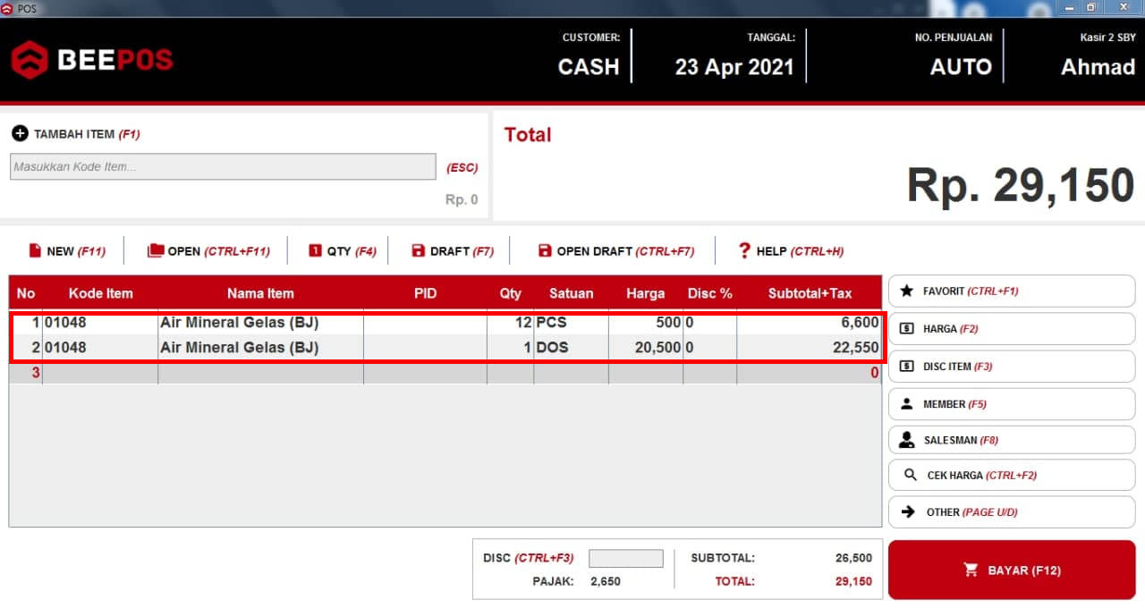 Pengaturan Qty Item Tergabung dan Terpisah Beepos (Merger QTY POS)