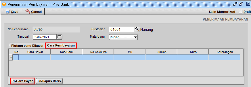 Penerimaan Pembayaran Potong Nota Potong(FCN)