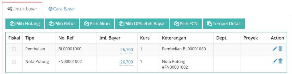 Cara Potong Hutang Dengan Nota Potong Pembelian