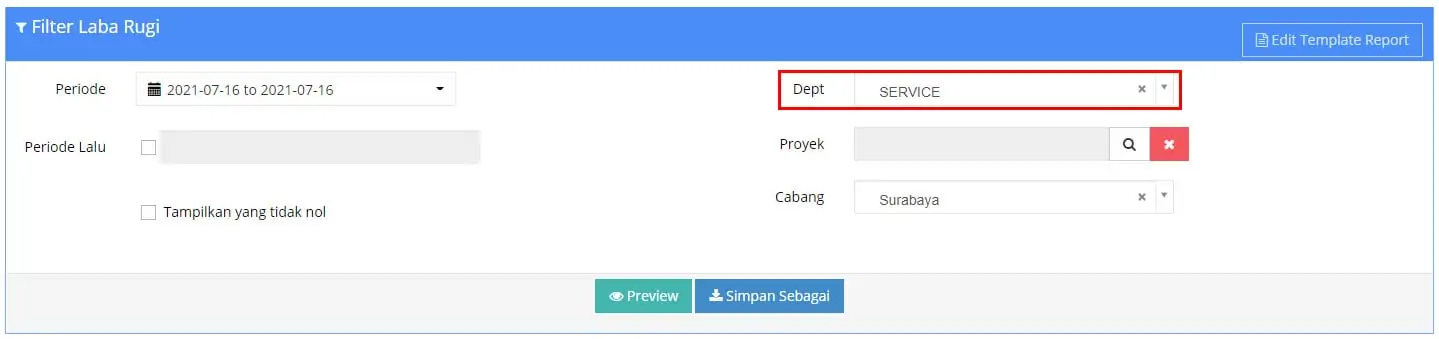 Input Biaya dan Pendapatan Department