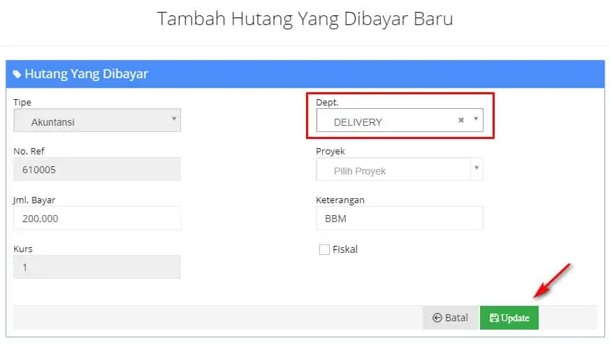 Input Biaya dan Pendapatan Department