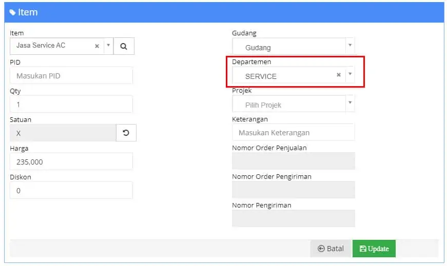 Input Biaya dan Pendapatan Department