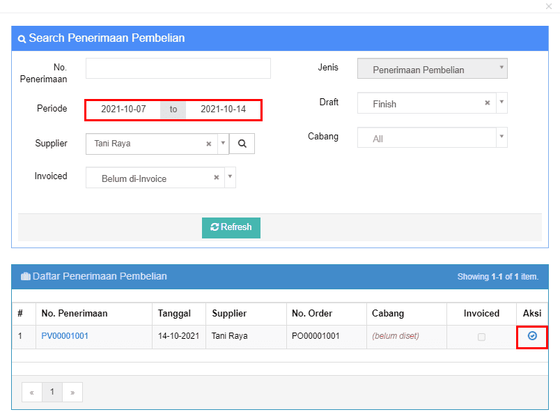 Pembuatan Invoice Pembelian setelah Barang Diterima