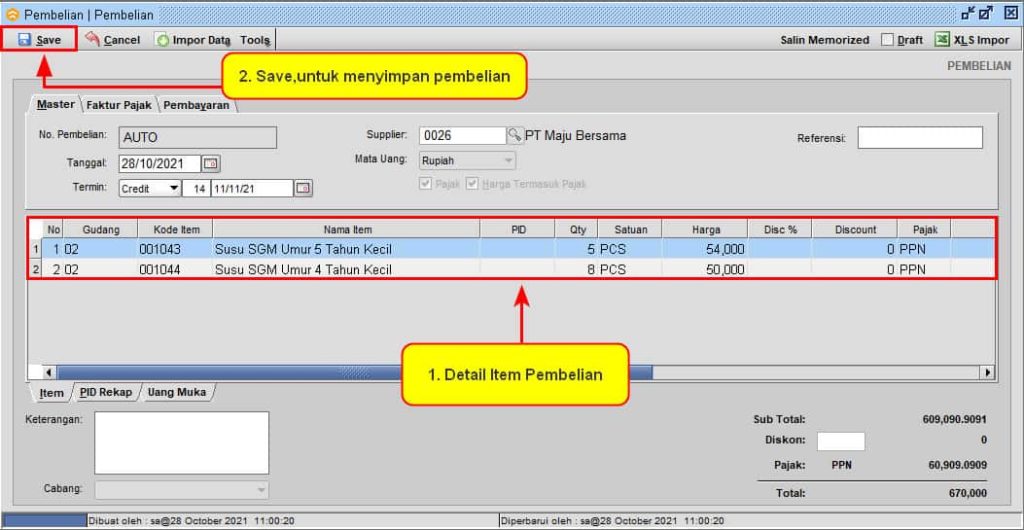 Pembuatan Invoice Pembelian setelah Barang Diterima BeeAccounting