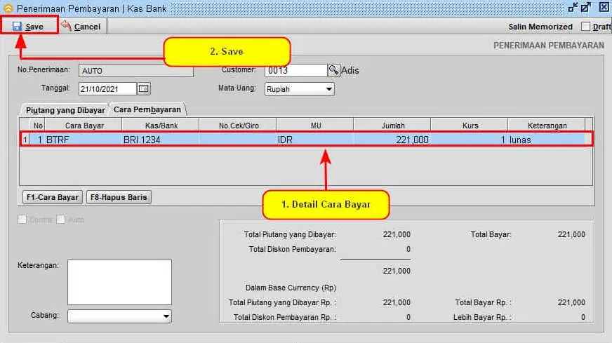 Cara Penerimaan Pembayaran Piutang Customer di BeeAccounting