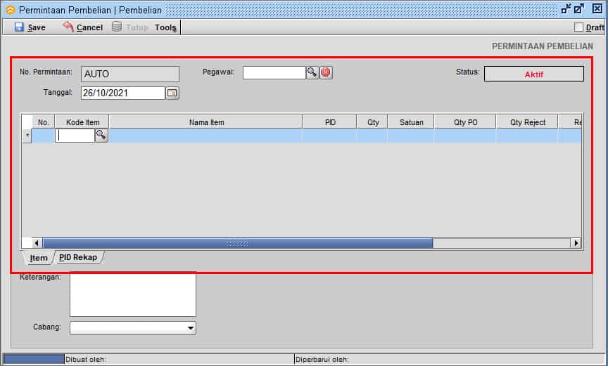 Input Permintaan Pembelian di BeeAccounting