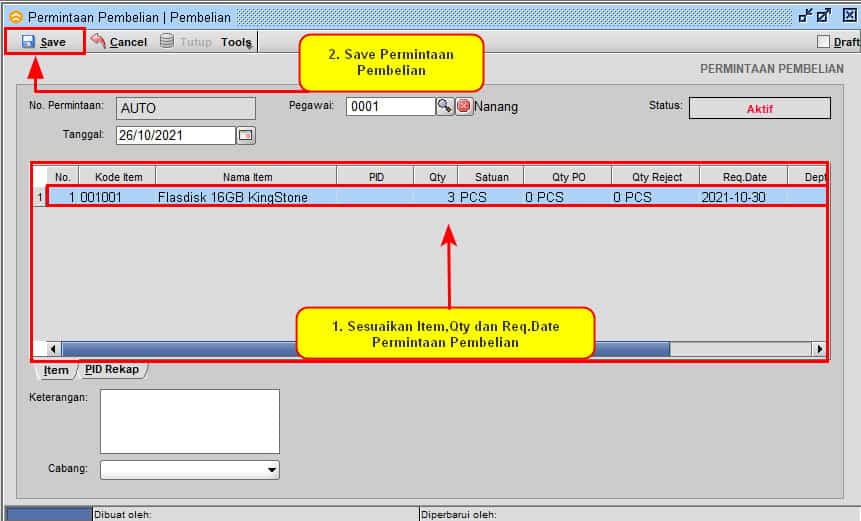 Input Permintaan Pembelian di BeeAccounting