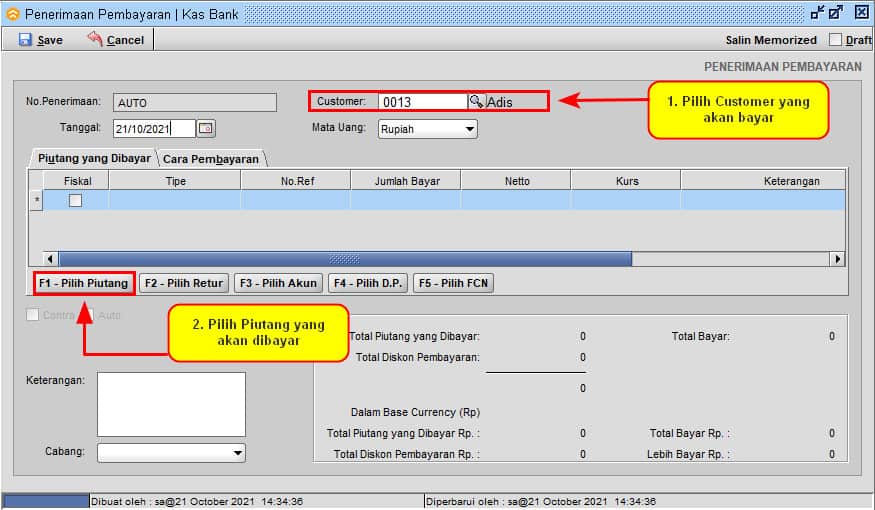 Cara Penerimaan Pembayaran Piutang Customer di BeeAccounting