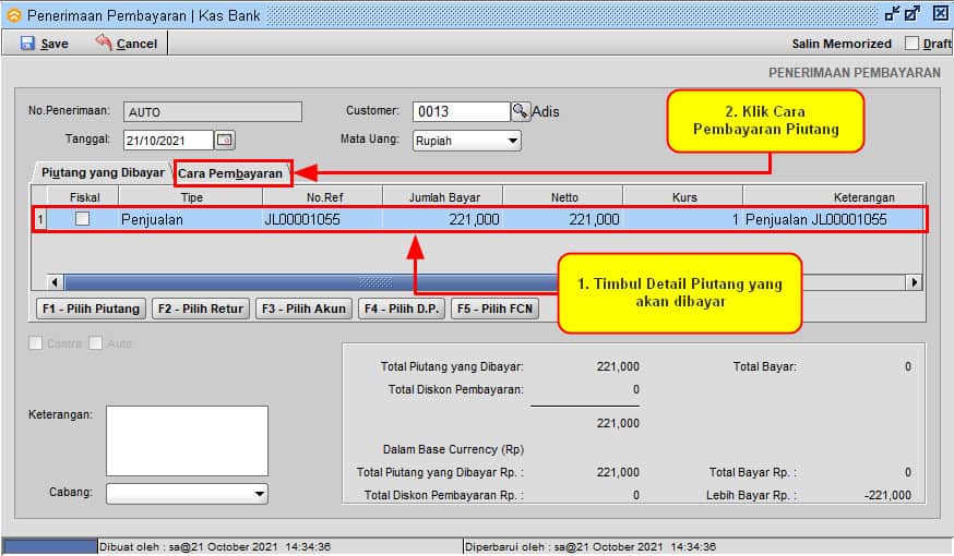 Cara Penerimaan Pembayaran Piutang Customer di BeeAccounting