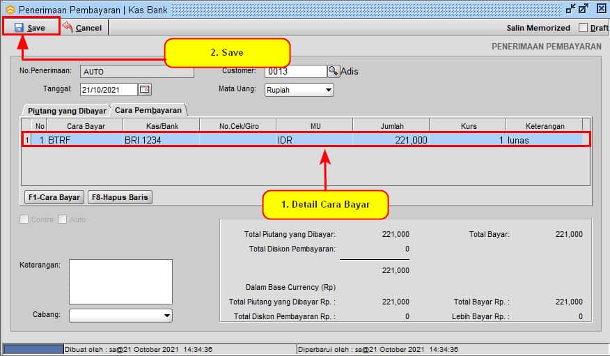 Cara Penerimaan Pembayaran Piutang Customer di BeeAccounting