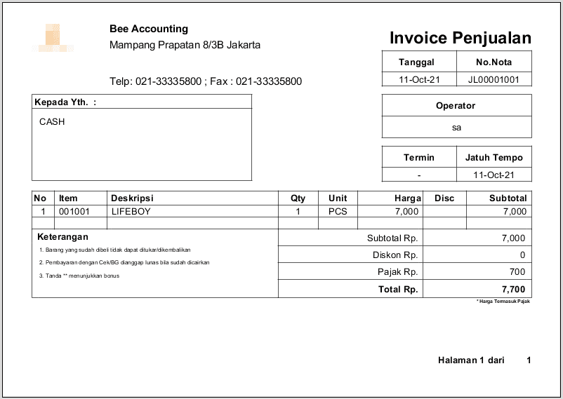 Edit Ukuran Invoice / Nota A5 Bee Accounting (Grafik Report)