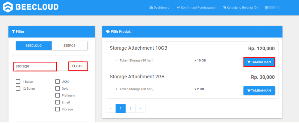 Tambah Storage Attachment Beecloud