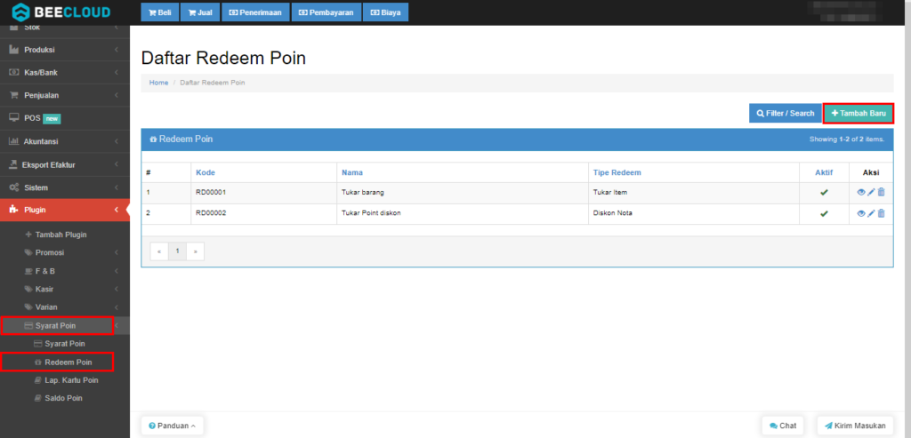 Setting Redeem Poin